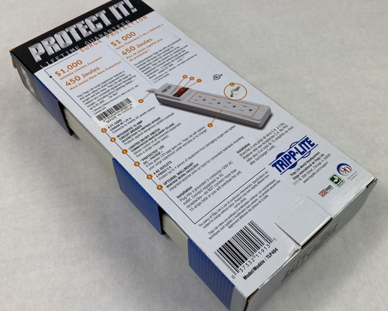 Tripp-Lite TLP404 4-Outlet 390J Surge Protector 4ft Power Strip