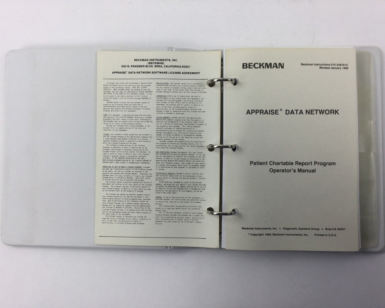 Beckman Appraise Data Network Patient Chartable Report Program Manual