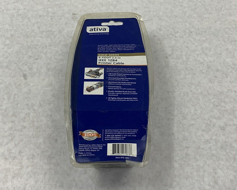 Ativa Gold Series 6 Foot IEEE 1284 Printer Cable 24K Gold-Plated