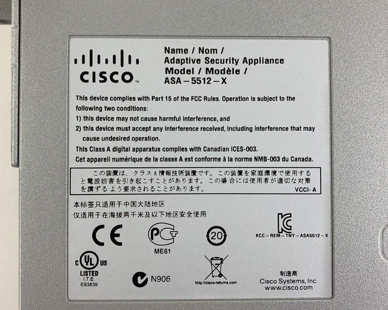 Cisco ASA5512-X Adaptive Security Appliance Firewall No SSD Box Opened