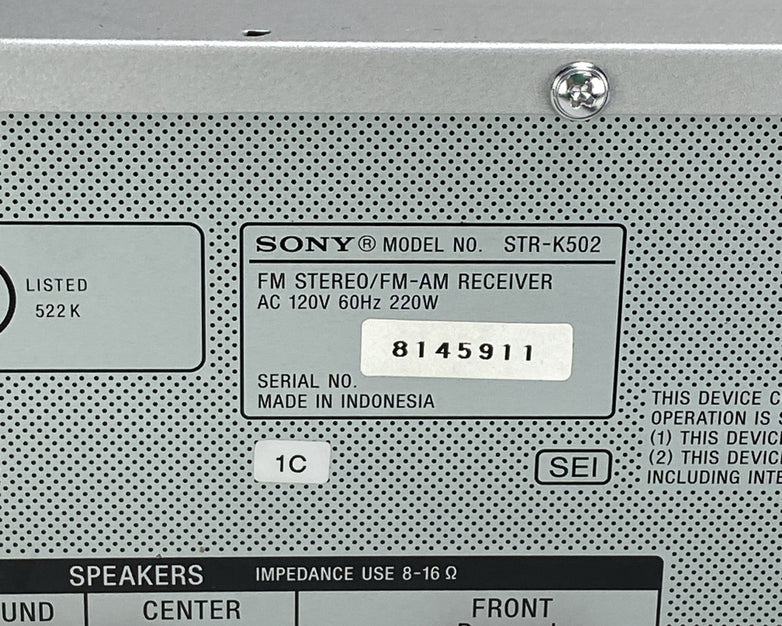 Sony STR-K502 FM Stereo AM/FM Receiver Stereo System No Remote