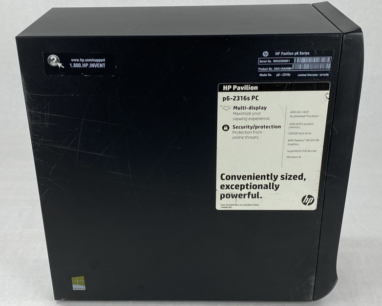 HP Compaq P6-2316s MT AMD A4-3420 2.80GHz 4GB RAM No HDD No OS