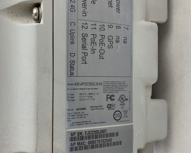Cisco AIR-AP1572EAC-B-K9 Aironet Outdoor Access Point Missing Screws and Covers