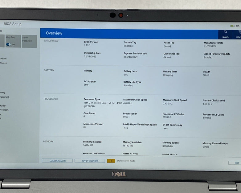 Dell Latitude 5520 Intel Core i5-1145G7 2.60 GHz 16 GB RAM 15.6" No SSD No OS