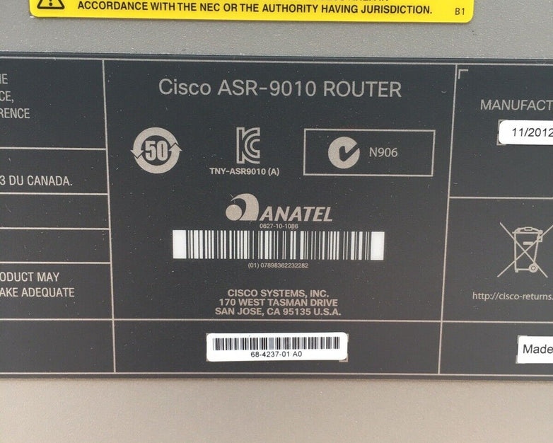 Cisco ASR-9010 Router Chassis W/ Fan Blades No Power Supply Hard Drives Removed