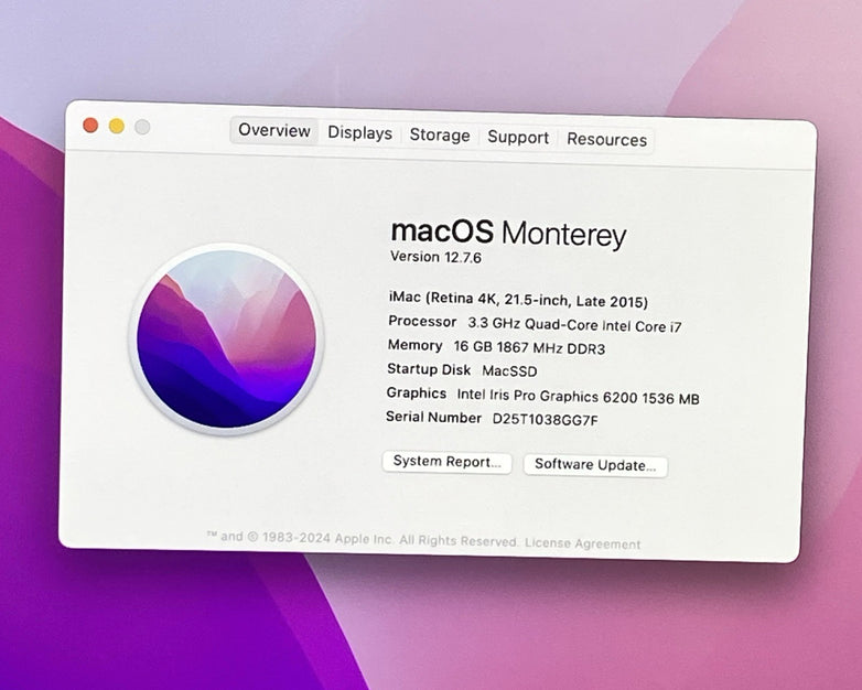 Apple A1418 iMac Retina 4k 21.5" 2015 3.3GHz i7 16GB RAM 2TB HDD Fusion os12.7.6
