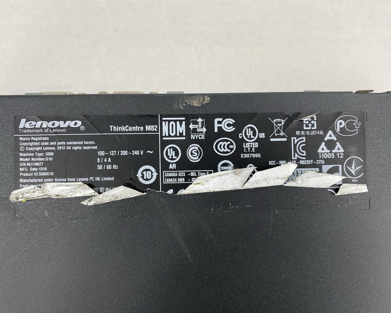 Lenovo ThinkCentre M82 SFF Intel Core i3-3220 3.30GHz 8GB RAM No HDD No OS