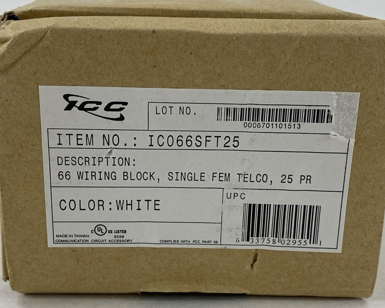 ICC 66 Wiring Block Single Fem Telco 25 PR IC066SFT25