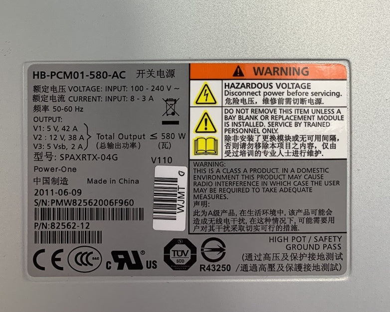 Netapp HB-PCM01-580-AC 580W Power Supply
