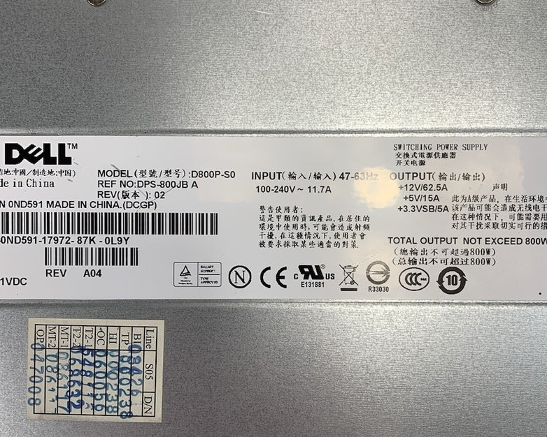 Dell Poweredge D800P-S0 800W Power Supply