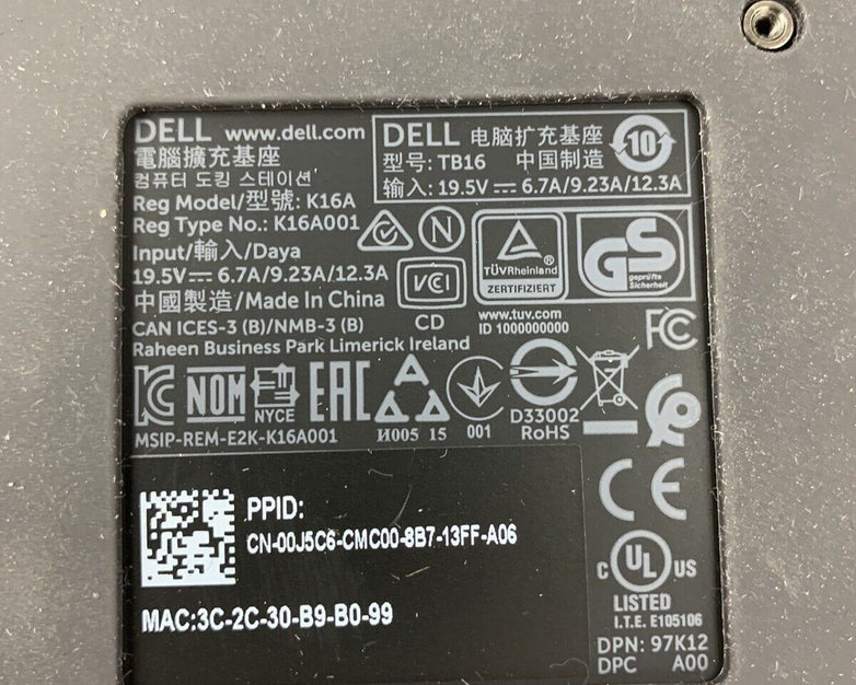 Dell TB18DC (K16A) USB-C Thunderbolt Dual Docking Station