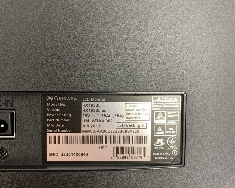 Box Opened OEM Gateway HX1953L 20" Widescreen LCD VGA DVI Monitor Black