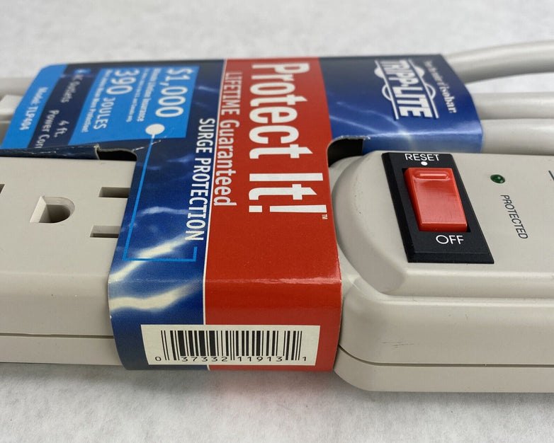 TrippLite TLP404 4 Outlet 390J Surge Protector 4ft Power Strip