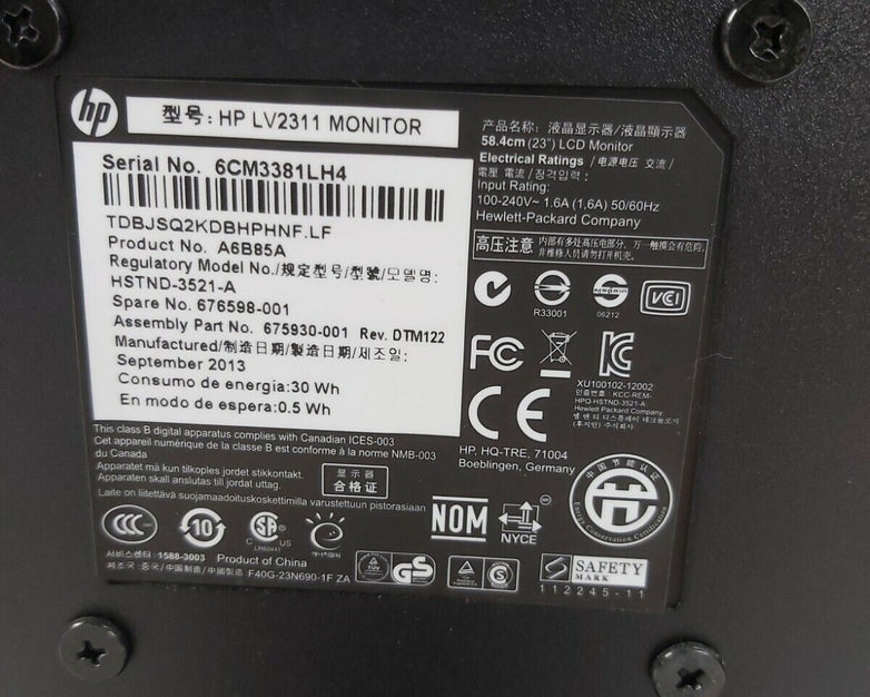 HP 23" LED LCD Widescreen Monitor 1920 x 1080 Model: LV2311 Grade B