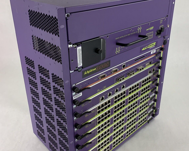 Extreme Networks Alpine 3808 9 Slot Switch 45080 6x FM-32T 1x WM-4T1 1x GM-4X