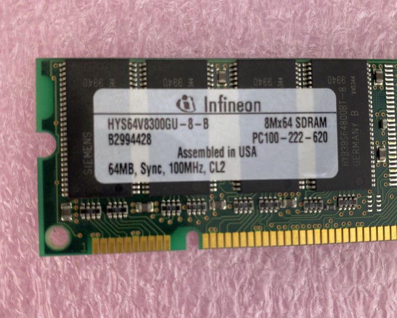 64MB Infineon HYS64V8300GU-8-B 168p PC100 CL2 100MHz 8Mx64 DIMM SDRAM USAmade