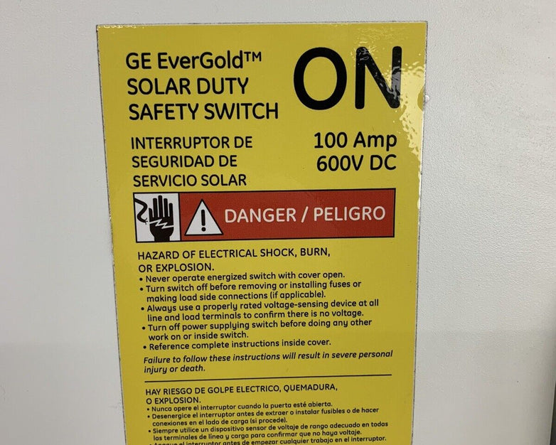 GE Solar Duty Safety Switch TSN4634J 100A 600 VDC