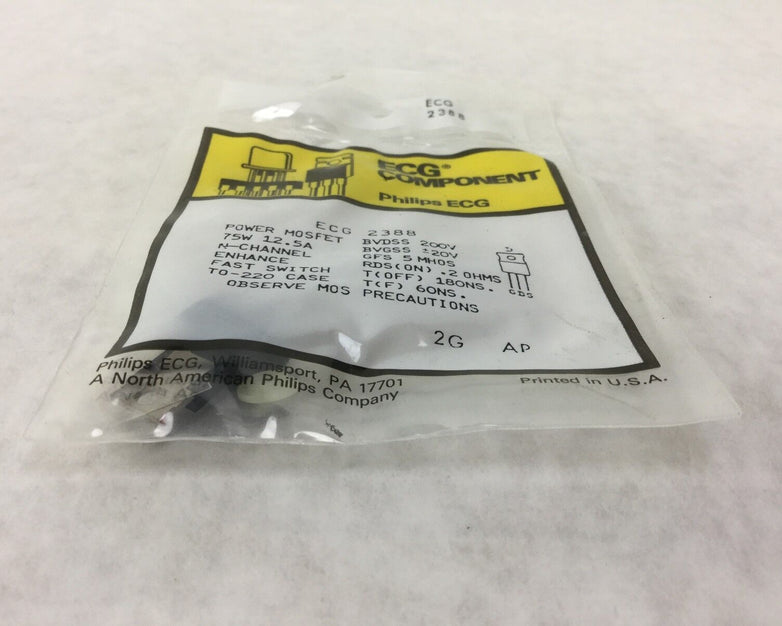Philips ECG 2388 Transistor, PWR MOSFET, 75W 12.5A, NEW SEALED