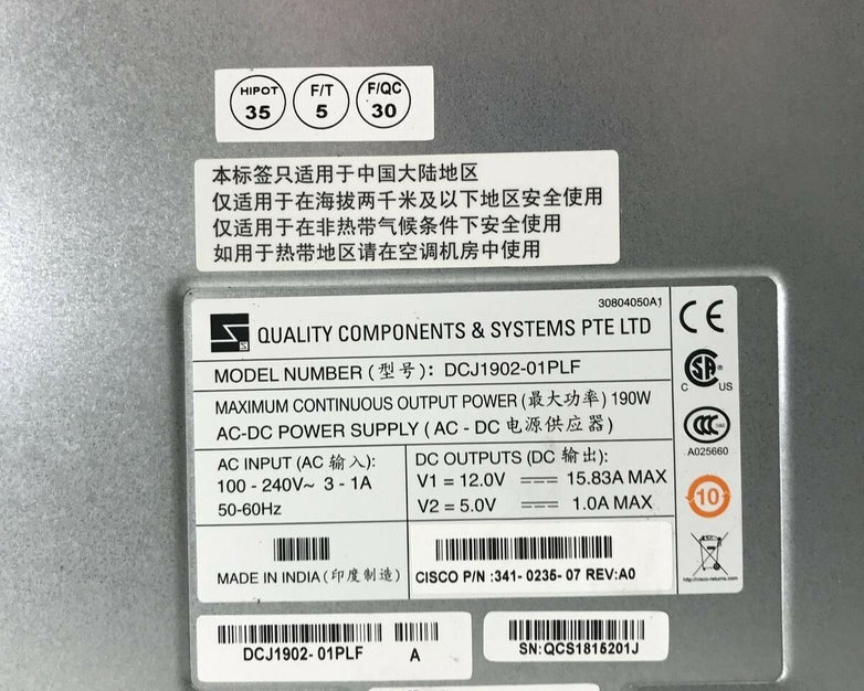 Cisco 341-0235 Power Supply DCJ1902-01PLF PWR-2911-AC 2911 PSU
