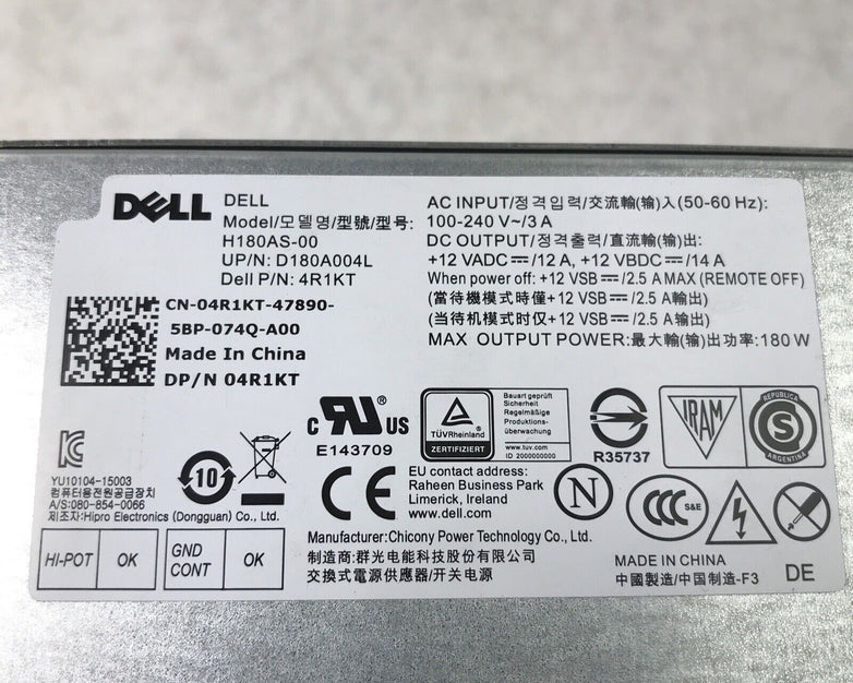 Dell 4R1KT 60Hz 240V 180W Power Supply H180AS-00 (Tested and Working) (Lot of 5)