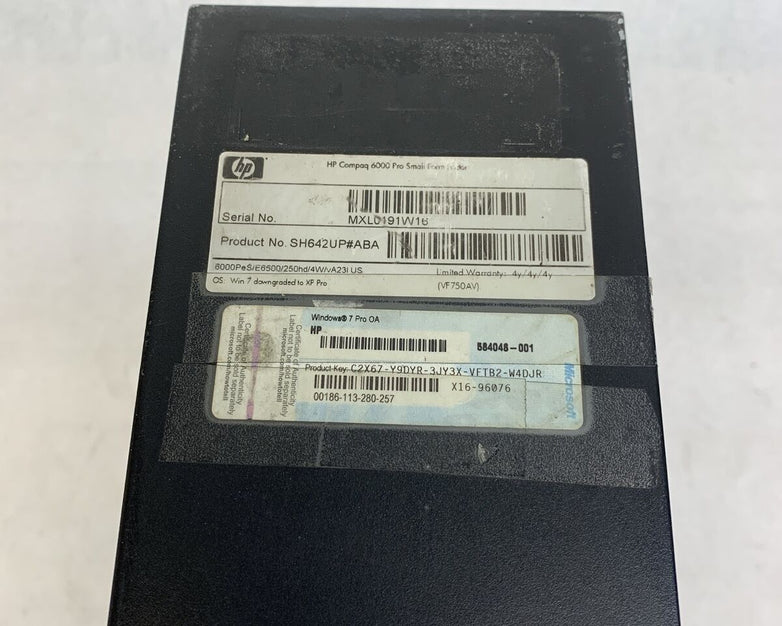 HP Compaq 6000 Pro SFF Intel Pentium Dual-Core E6500 2.93GHz 4GB RAM No HDDOS