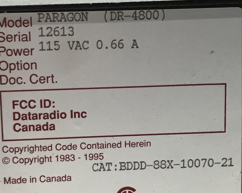 Dataradio Paragon DR-4800 S-3 Radio Unit 12613 115 VAC 0.66 A