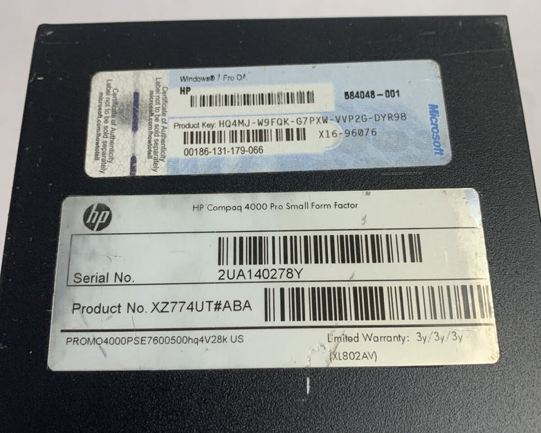 HP Compaq 4000 Pro SFF Intel Core 2 Duo E7600 3.06GHz 4GB RAM No HDD No OS
