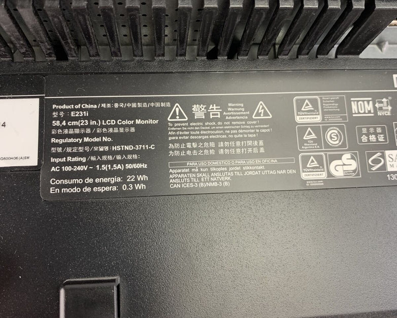 HP E2311 23" Monitor DP VGA Grade B No Stand Included