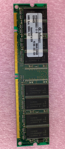 64MB Infineon HYS64V8300GU-8-B 168p PC100 CL2 100MHz 8Mx64 DIMM SDRAM USAmade