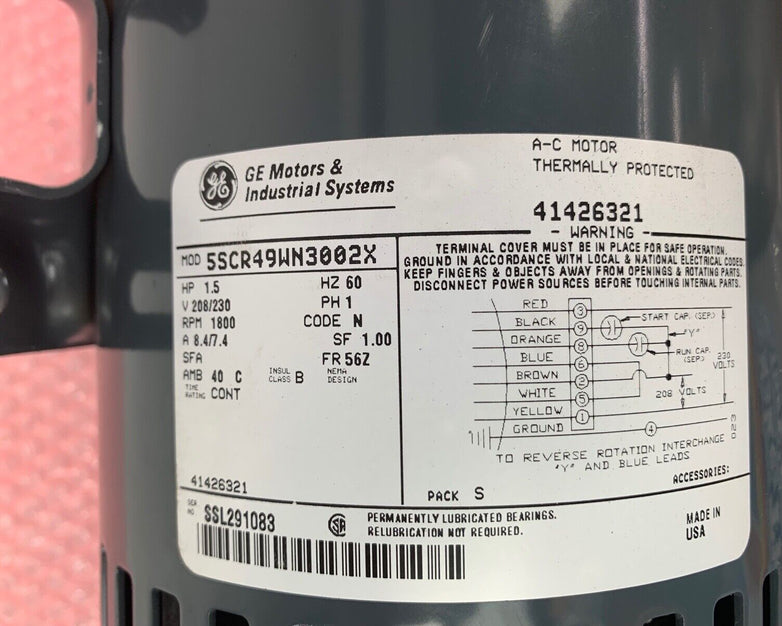 GE Motors & Industrial Systems 1800RPM A-C Motor 5SCR49WN3002X