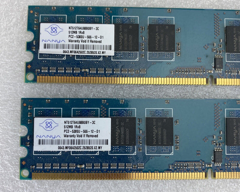 2x 512MB Nanya NT512T64U88B0BY-3C 1Rx8 PC2-5300U-555 667MHz DDR2 memory RAM