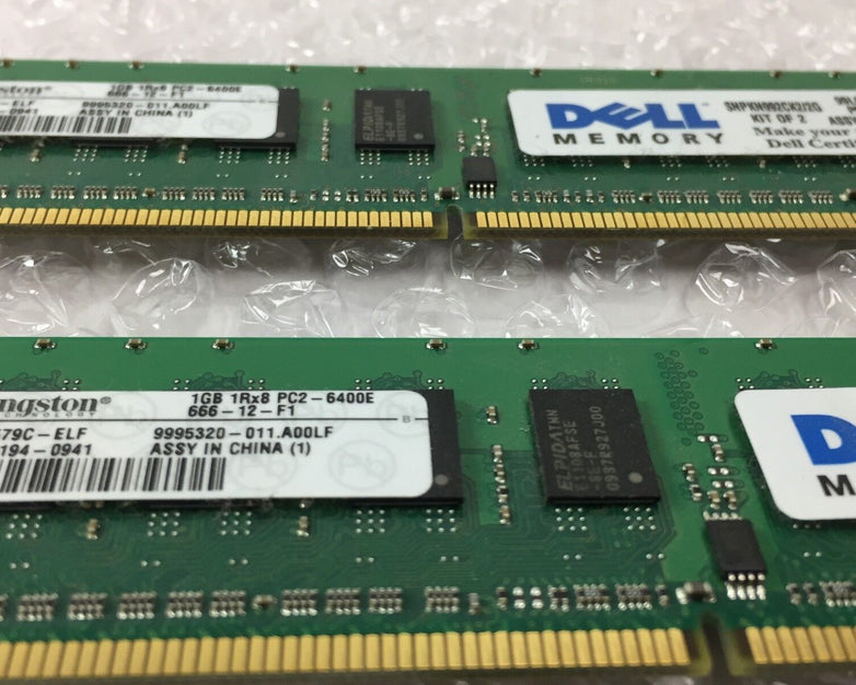 Kingston (2x1GB) 2GB of 1Rx8 PC2-6400E Dell Part # SNPKN992CK2/2G