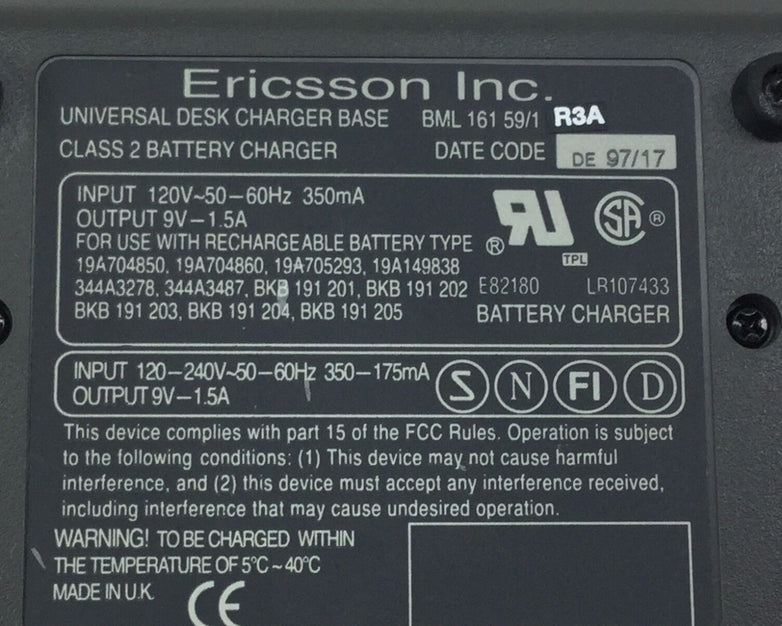 Ericsson Inc Universal Desk Charger Base Class 2 BML 161 59/1 R3A Lot of 10