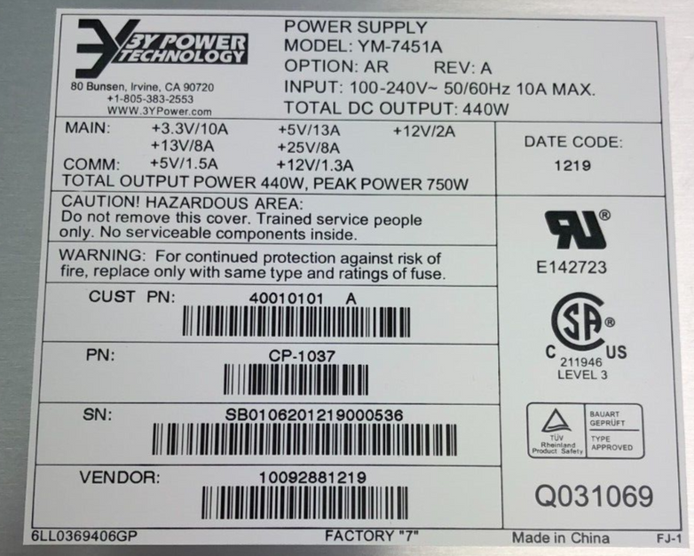 3y Power YM-7451A CP-1037 440W Power Supply for IGT Slot Machine