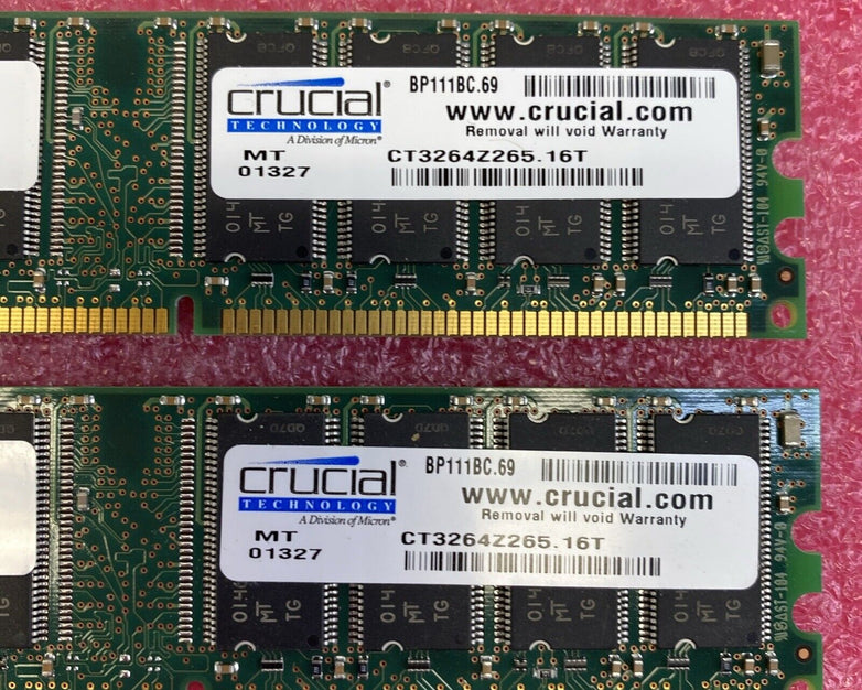 2x 256MB Micron MT16VDDT3264AG-265A1 PC2100U DDR 266MHz RAM Memory
