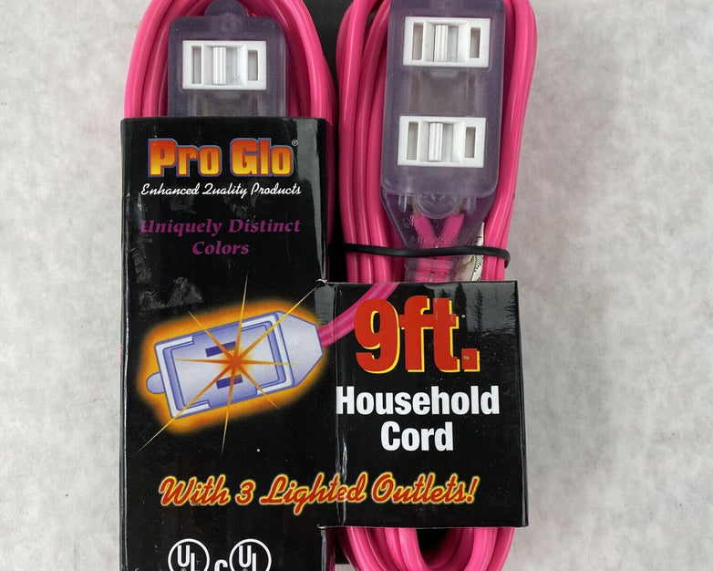 Century Wire Pro Glo 9ft Household Indoor Extension Polarized AC Power Cord Pink
