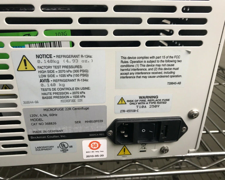 Beckman Coulter Microfuge 22R Refrigerated Centrifuge F241.15 Rotor - Door Error