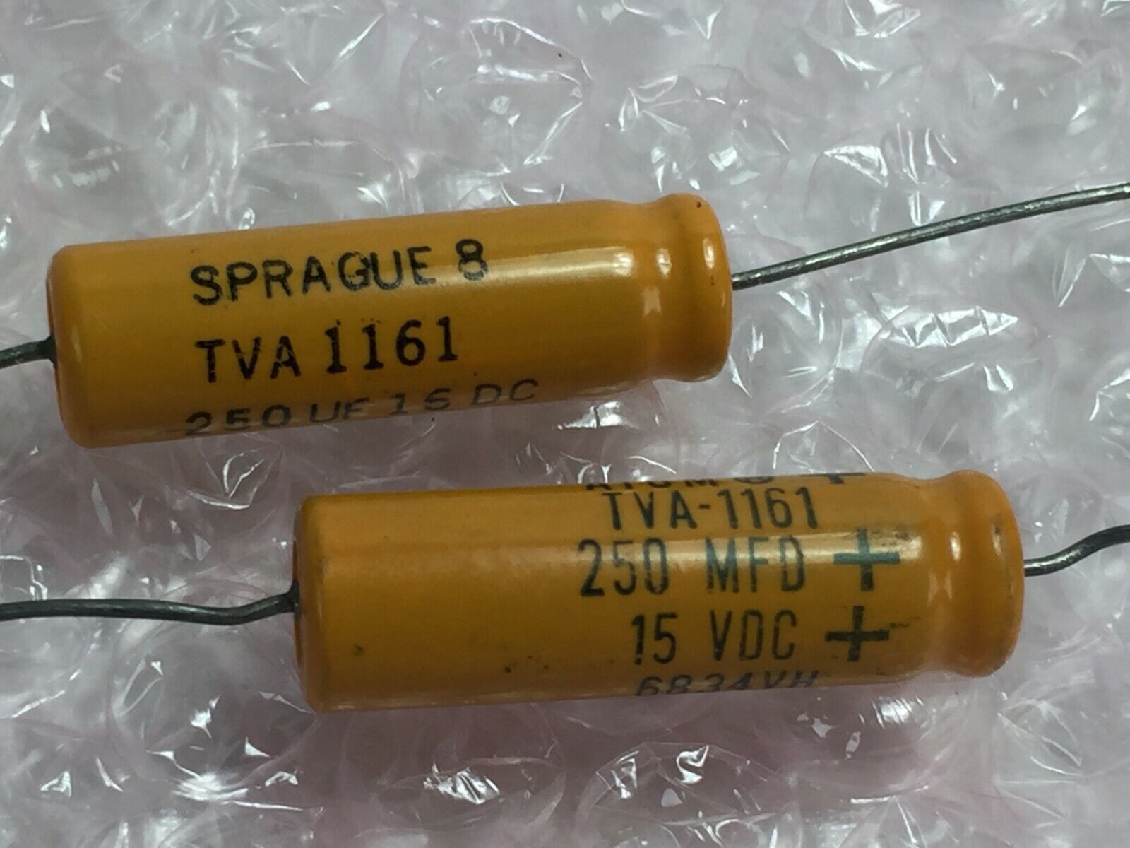 (2) Sprague TVA1161 Capacitor 250MFD  15VDC   Lot of 2   NOS