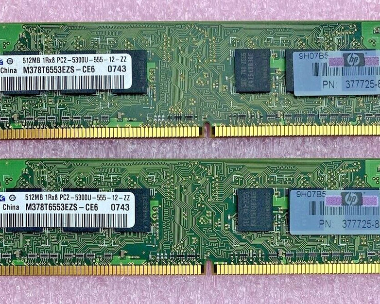 2x 512MB Samsung 5300U desktop PC RAM DDR2 M378T6553EZS-CE6