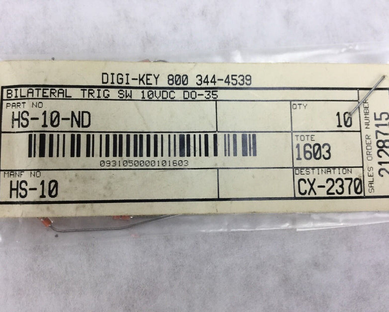 NEW HS-10-ND Bilateral TRIG SW 10VDC DO-35, Lot of 10, NEW,