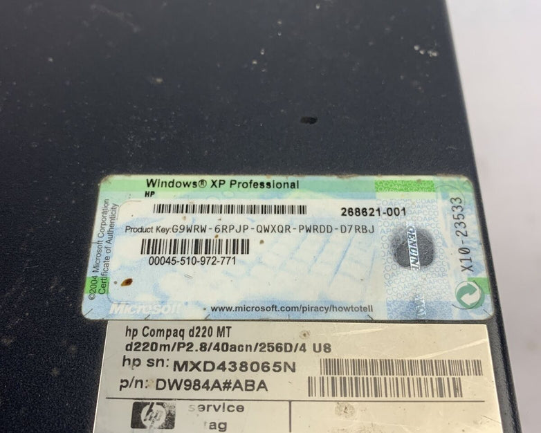 HP d220m MT Intel Pentium 4 2.8GHz 512MB RAM No HDD No OS