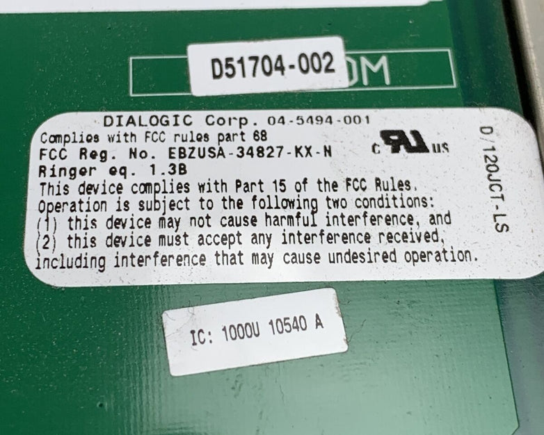 DIALOGIC 83-0546-003 ANALOG FAX CARD