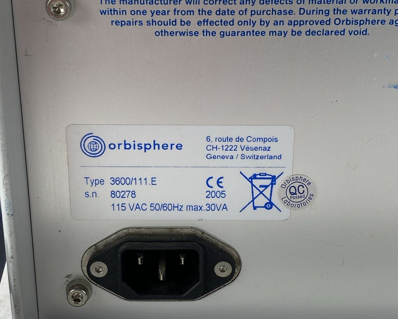 Orbisphere Laboratories Model 3600 Analyzer w/ Power Adapter