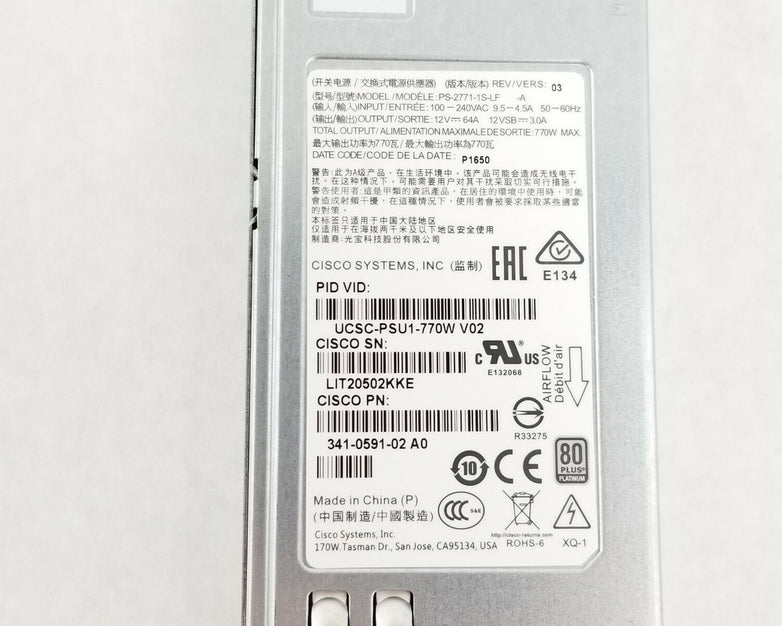 Cisco 341-02- A0 770W Power Supply UCSC-PSU1-770W V02