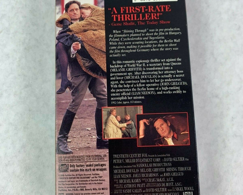 Vintage Classic Shining Through VHS Video Tape Michael Douglas Melanie Griffith