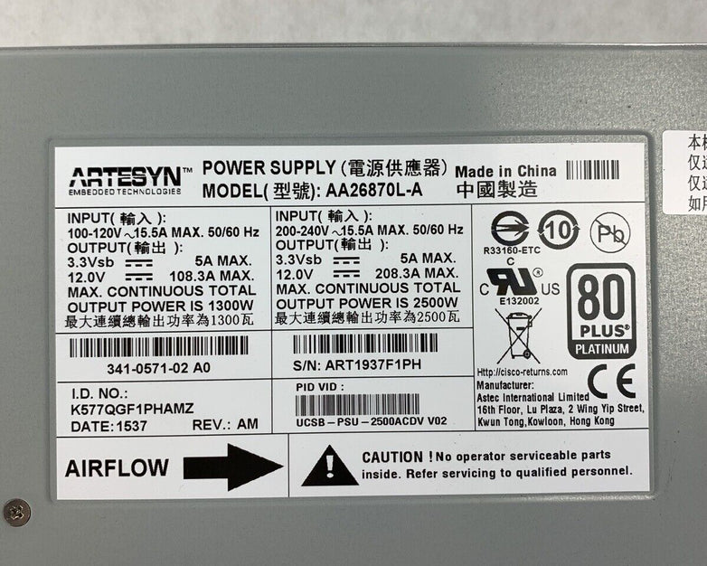 Artesyn U 2500W Power Supply AA26870L-A