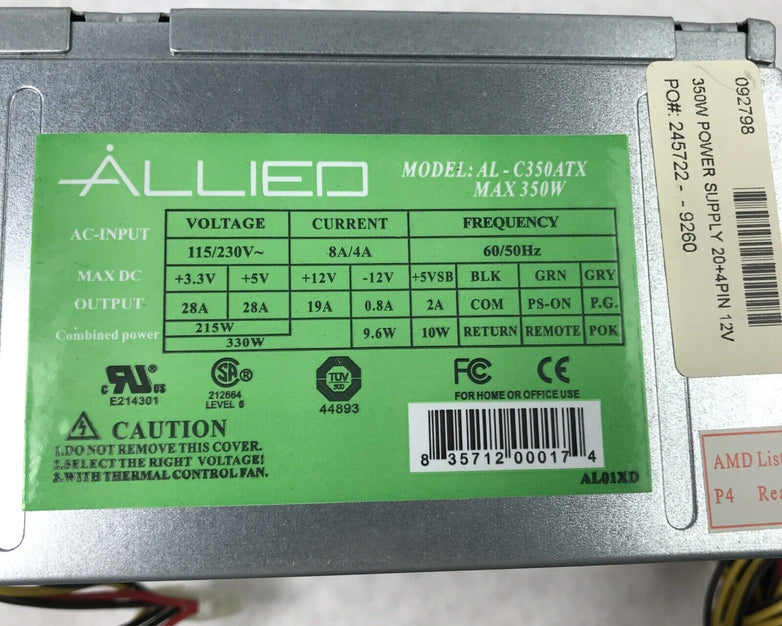 Allieo AL-C350ATX 350W 60Hz 230V Power Supply (Tested and Working)