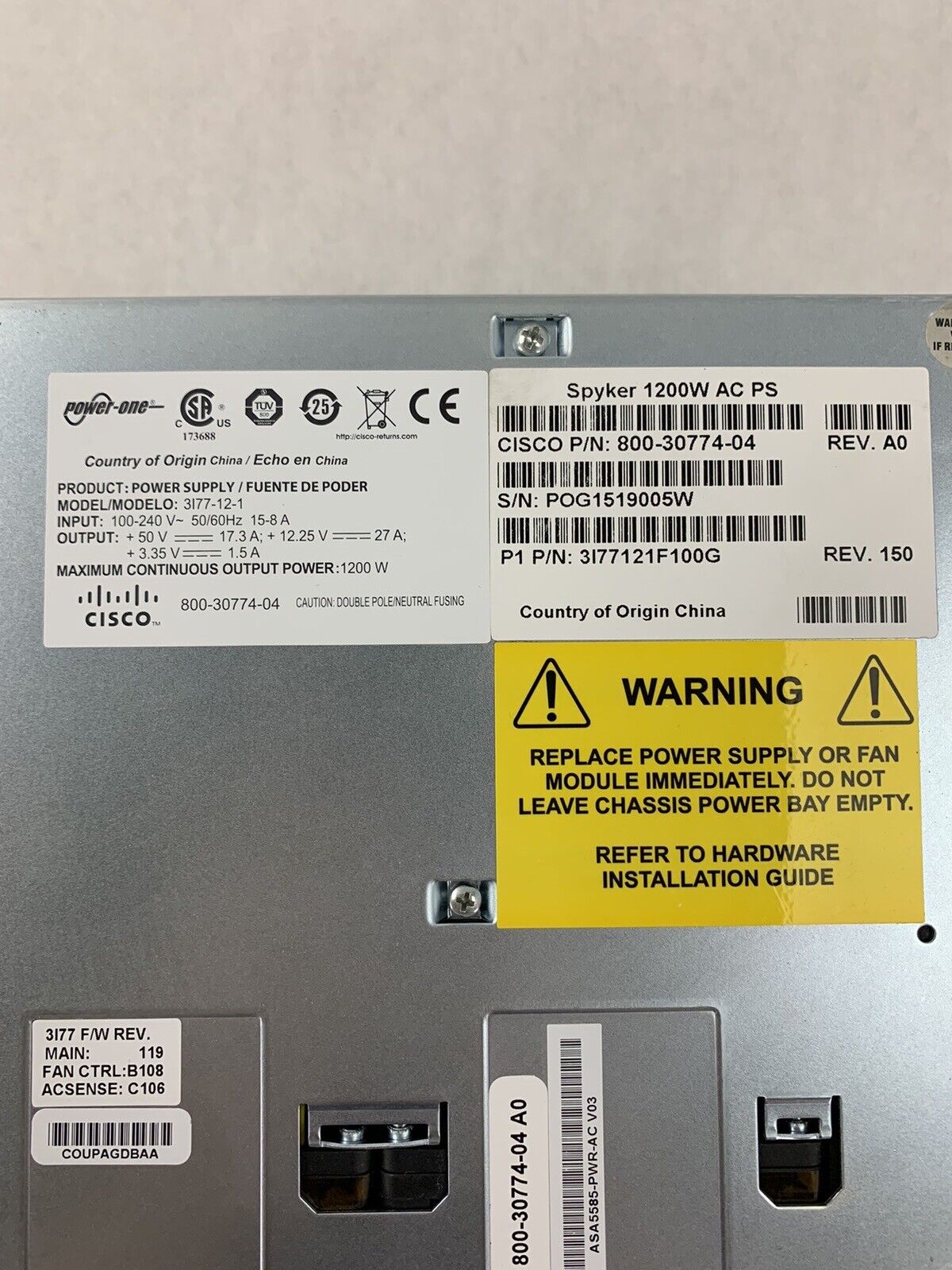 Cisco ASA 5585-X  AC Power Supply 1200 W ASA5585-PWR-AC 800-30774-04