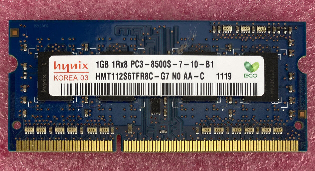 Hynix HMT112S6TFR8C-G7 1GB PC3-8500S-7-10-B1 1Rx8 1066MHz 204pin Laptop SODIMM