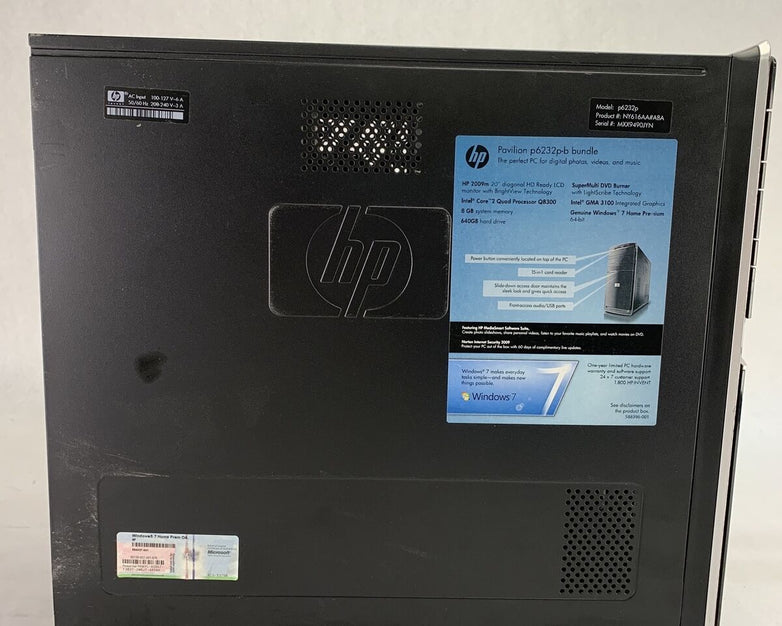 HP Pavilion P6232P MT Intel Core 2 Quad Q8300 2.5GHz 1GB RAM No HDD No OS
